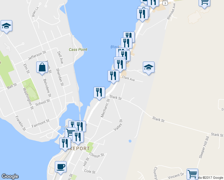 map of restaurants, bars, coffee shops, grocery stores, and more near 1063 Union Avenue in Laconia