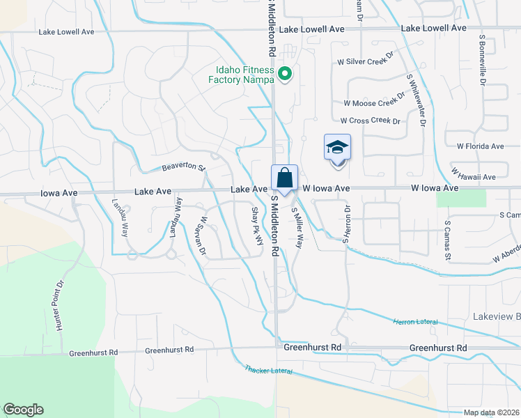 map of restaurants, bars, coffee shops, grocery stores, and more near 11027 Iowa Avenue in Nampa