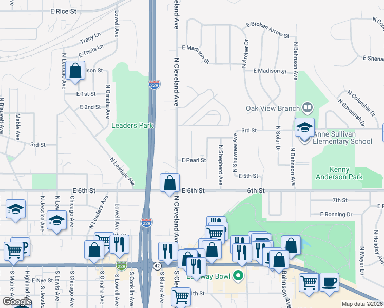 map of restaurants, bars, coffee shops, grocery stores, and more near 716 North Harrington Avenue in Sioux Falls