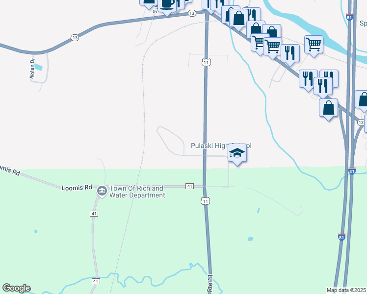 map of restaurants, bars, coffee shops, grocery stores, and more near in Pulaski