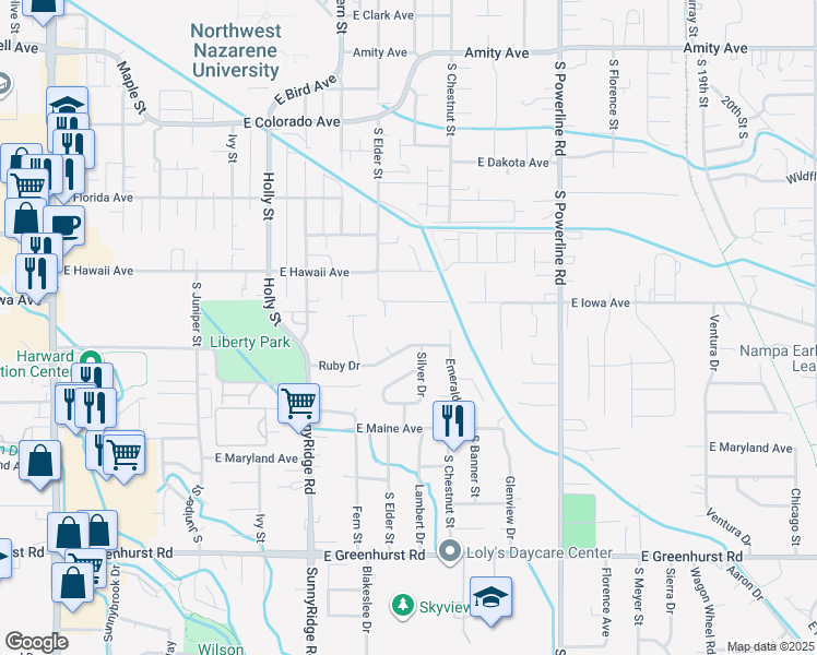 map of restaurants, bars, coffee shops, grocery stores, and more near 1031 East Iowa Avenue in Nampa