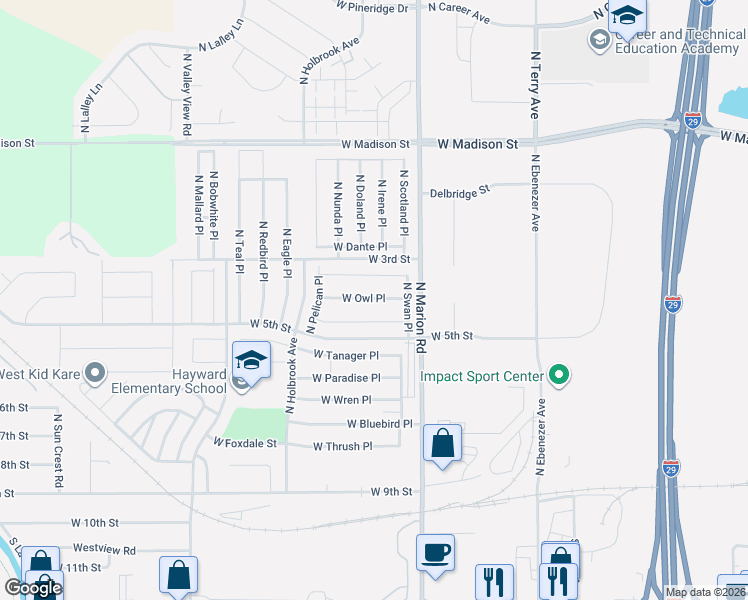map of restaurants, bars, coffee shops, grocery stores, and more near 5601-5999 W Falcon Pl in Sioux Falls