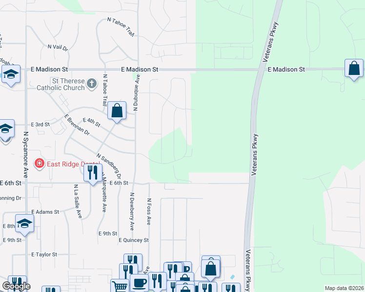 map of restaurants, bars, coffee shops, grocery stores, and more near 5500 East 6th Street in Sioux Falls
