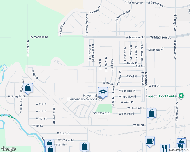 map of restaurants, bars, coffee shops, grocery stores, and more near 601-699 North Valley View Road in Sioux Falls