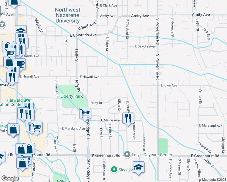 map of restaurants, bars, coffee shops, grocery stores, and more near 1031 East Iowa Avenue in Nampa