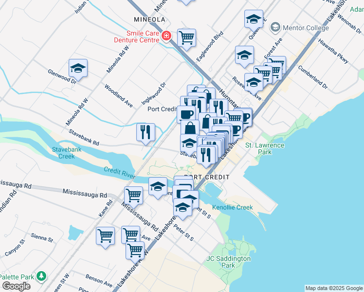 map of restaurants, bars, coffee shops, grocery stores, and more near in Mississauga