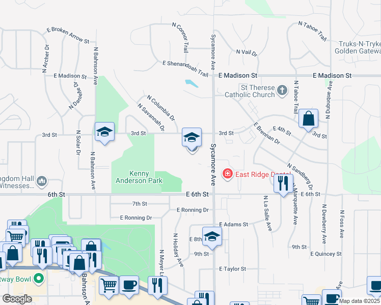 map of restaurants, bars, coffee shops, grocery stores, and more near 501 North Sycamore Avenue in Sioux Falls