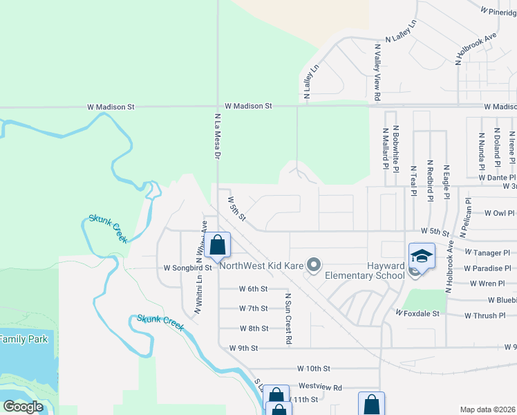 map of restaurants, bars, coffee shops, grocery stores, and more near West 5th Street in Sioux Falls