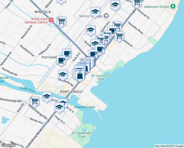 map of restaurants, bars, coffee shops, grocery stores, and more near 70 Port Street East in Mississauga