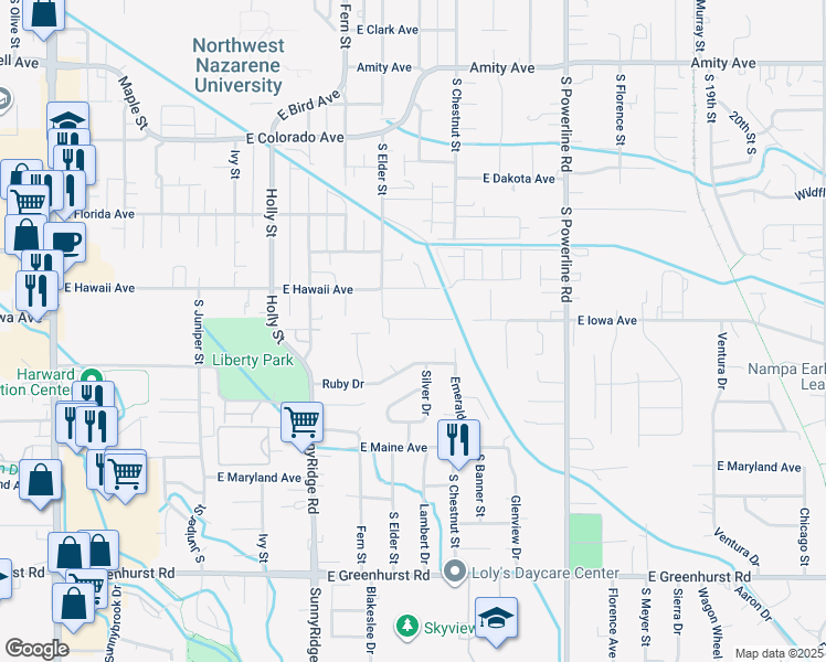 map of restaurants, bars, coffee shops, grocery stores, and more near 1031 East Iowa Avenue in Nampa