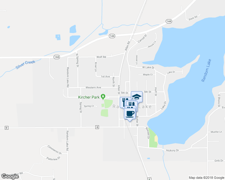 map of restaurants, bars, coffee shops, grocery stores, and more near 520 Western Avenue in Random Lake