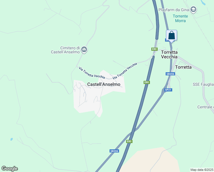 map of restaurants, bars, coffee shops, grocery stores, and more near 50 Via delle Corti in Castell'anselmo