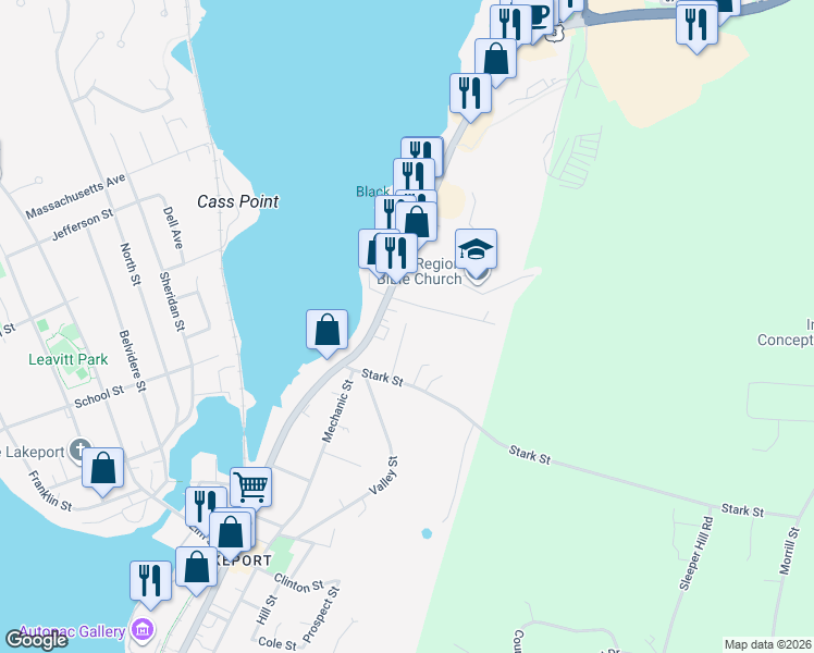 map of restaurants, bars, coffee shops, grocery stores, and more near 47 Saint Catherine Street in Laconia