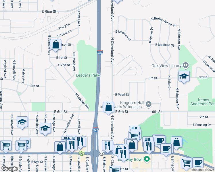 map of restaurants, bars, coffee shops, grocery stores, and more near 805 North Cleveland Avenue in Sioux Falls