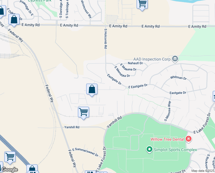 map of restaurants, bars, coffee shops, grocery stores, and more near 2464 South Tiger Lily Drive in Boise