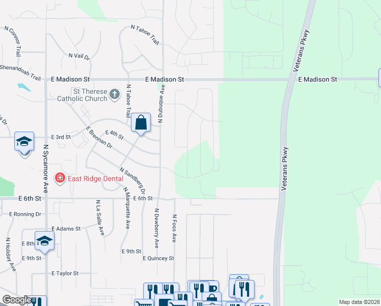 map of restaurants, bars, coffee shops, grocery stores, and more near 5500 East 6th Street in Sioux Falls