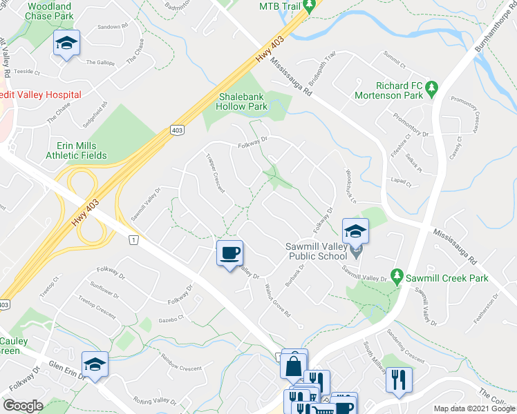map of restaurants, bars, coffee shops, grocery stores, and more near 4148 Wheelwright Crescent in Mississauga