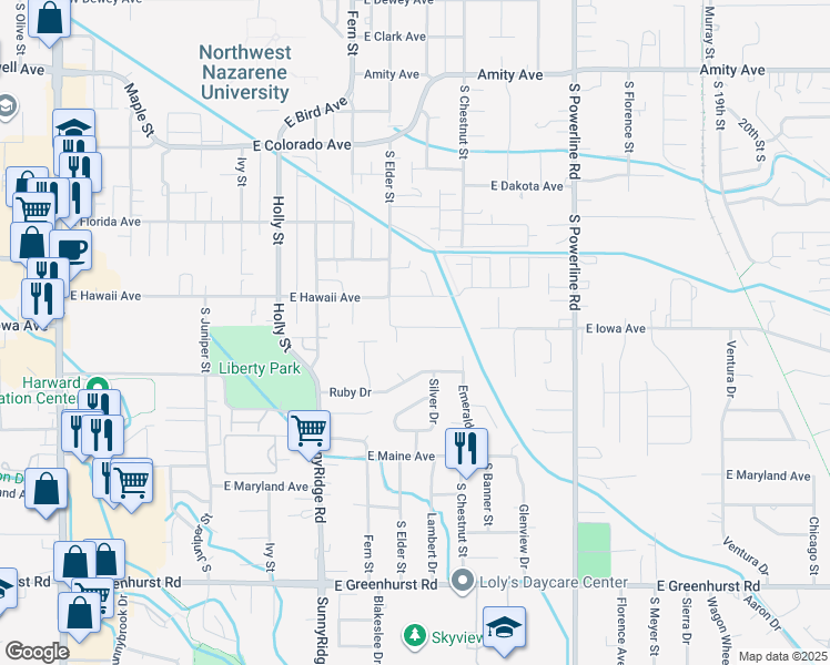 map of restaurants, bars, coffee shops, grocery stores, and more near 1031 East Iowa Avenue in Nampa