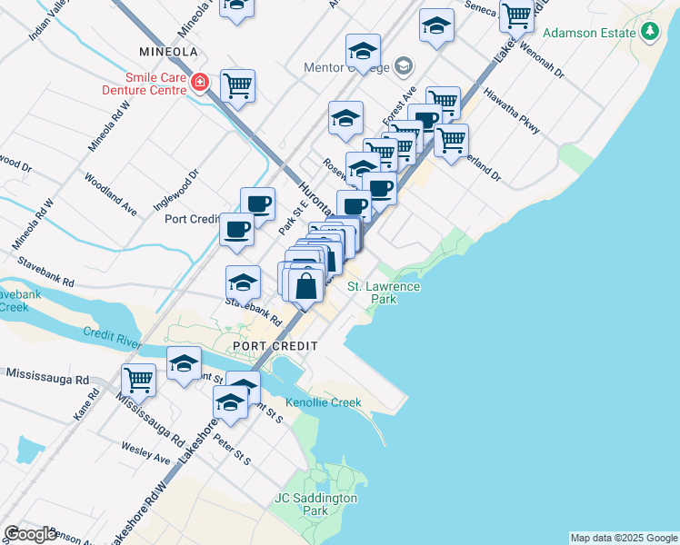 map of restaurants, bars, coffee shops, grocery stores, and more near in Mississauga