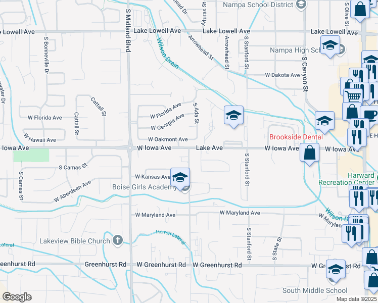 map of restaurants, bars, coffee shops, grocery stores, and more near 1515 South Horton Street in Nampa