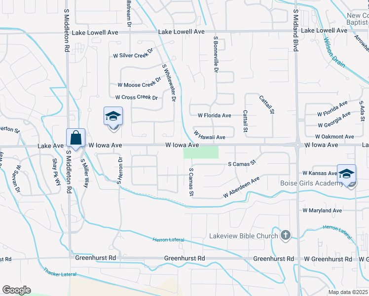 map of restaurants, bars, coffee shops, grocery stores, and more near 1619 West Iowa Avenue in Nampa