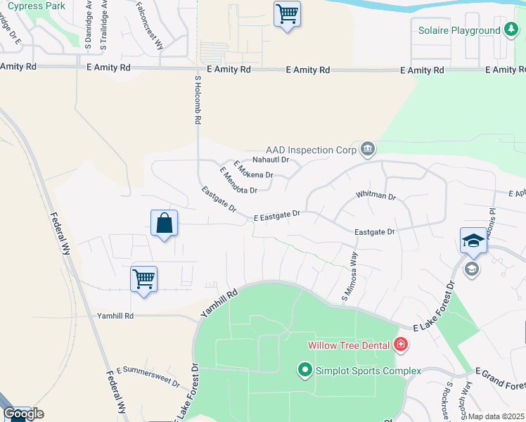 map of restaurants, bars, coffee shops, grocery stores, and more near 2746 Eastgate Drive in Boise