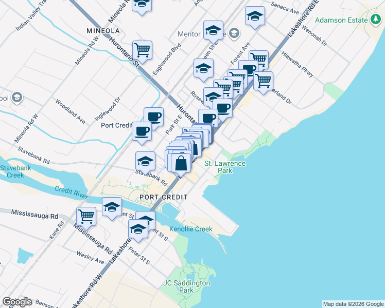 map of restaurants, bars, coffee shops, grocery stores, and more near in Mississauga