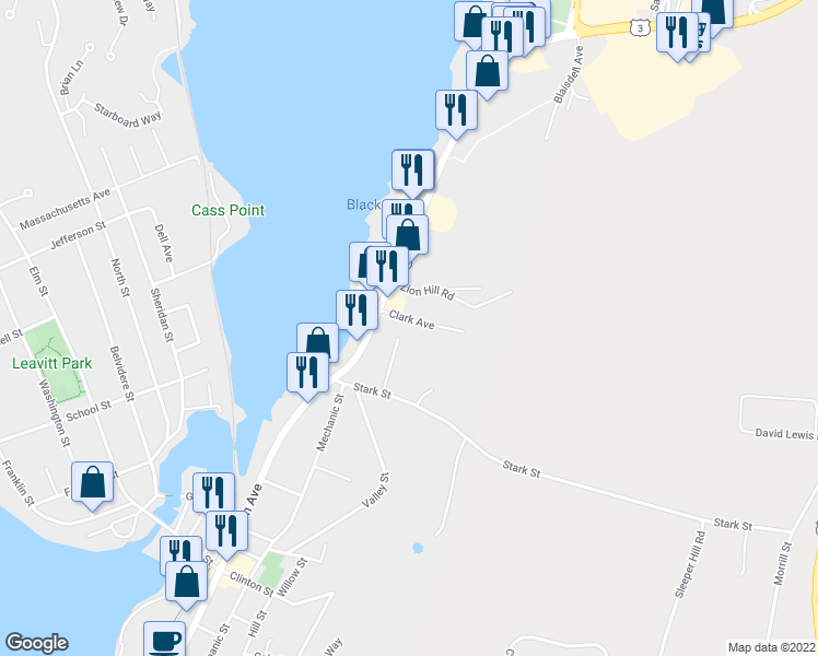 map of restaurants, bars, coffee shops, grocery stores, and more near 47 Saint Catherine Street in Laconia