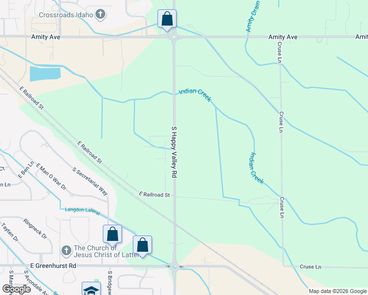 map of restaurants, bars, coffee shops, grocery stores, and more near 1526 South Happy Valley Road in Nampa