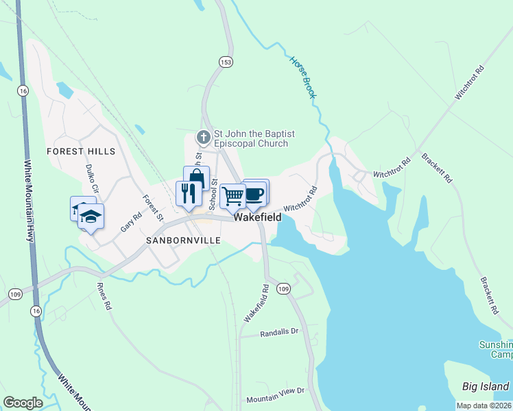 map of restaurants, bars, coffee shops, grocery stores, and more near in Wakefield