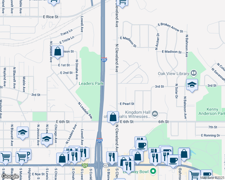 map of restaurants, bars, coffee shops, grocery stores, and more near in Sioux Falls