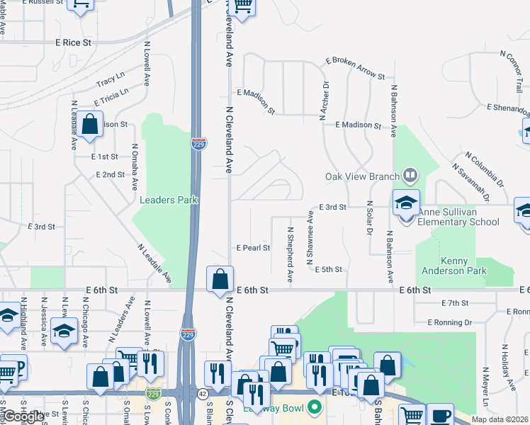 map of restaurants, bars, coffee shops, grocery stores, and more near 716 North Harrington Avenue in Sioux Falls