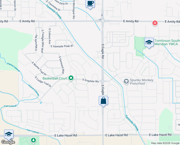 map of restaurants, bars, coffee shops, grocery stores, and more near 2941 East Mores Trail Drive in Meridian