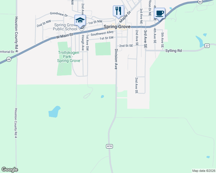map of restaurants, bars, coffee shops, grocery stores, and more near 550 Division Avenue in Spring Grove