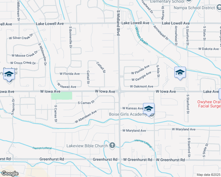 map of restaurants, bars, coffee shops, grocery stores, and more near 1027 West Hawaii Avenue in Nampa