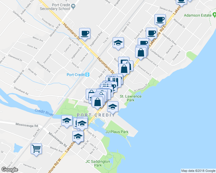 map of restaurants, bars, coffee shops, grocery stores, and more near in Mississauga