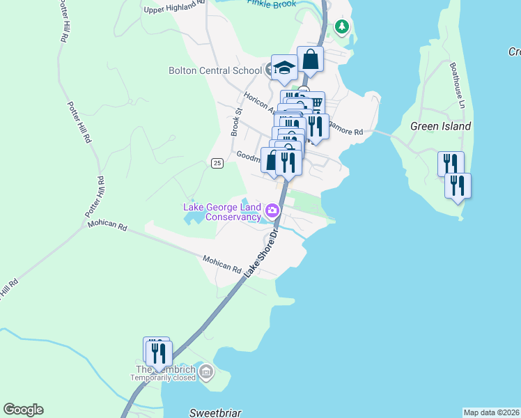map of restaurants, bars, coffee shops, grocery stores, and more near 16 Heritage Village in Bolton