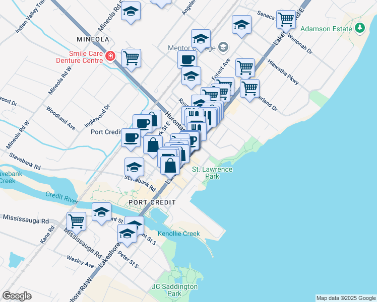map of restaurants, bars, coffee shops, grocery stores, and more near in Mississauga