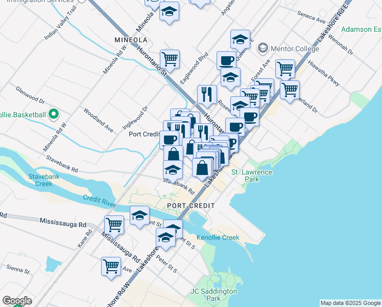 map of restaurants, bars, coffee shops, grocery stores, and more near in Mississauga