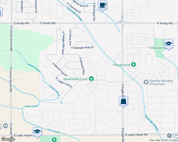 map of restaurants, bars, coffee shops, grocery stores, and more near 5440 South Genoard Way in Meridian