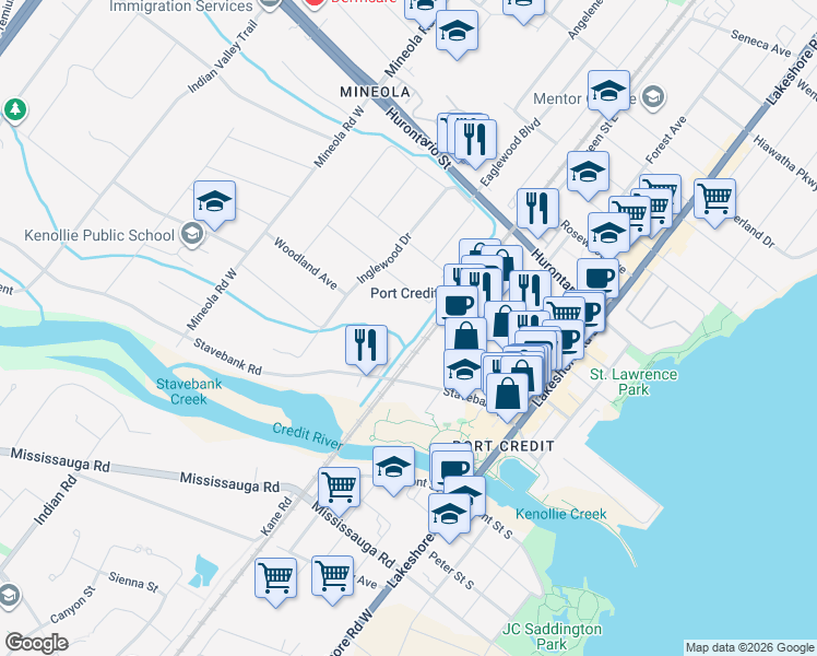 map of restaurants, bars, coffee shops, grocery stores, and more near 1176 Mona Road in Mississauga