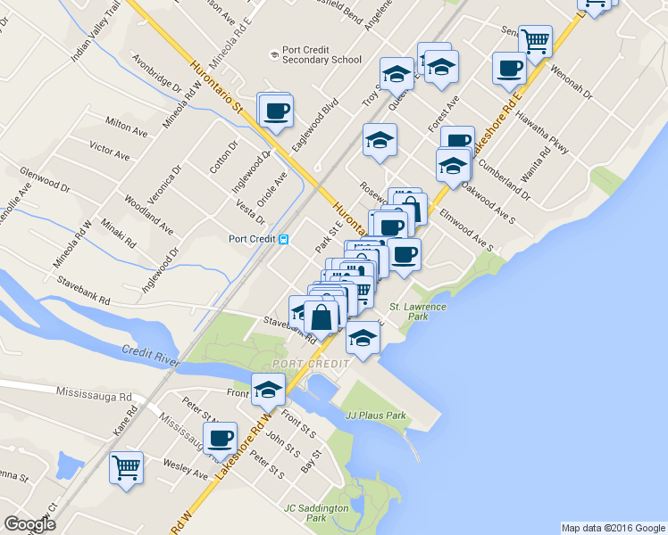 map of restaurants, bars, coffee shops, grocery stores, and more near in Mississauga