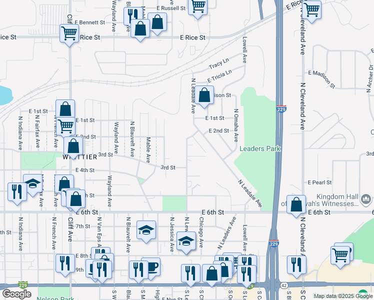 map of restaurants, bars, coffee shops, grocery stores, and more near 707 North Lewis Avenue in Sioux Falls