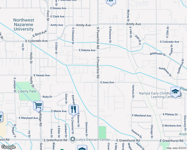 map of restaurants, bars, coffee shops, grocery stores, and more near 1165 South Powerline Road in Nampa