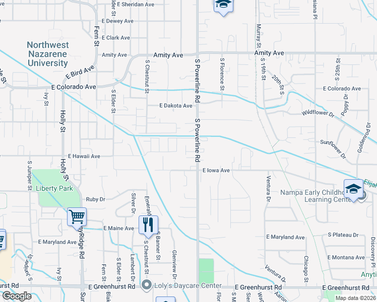 map of restaurants, bars, coffee shops, grocery stores, and more near 1165 South Powerline Road in Nampa