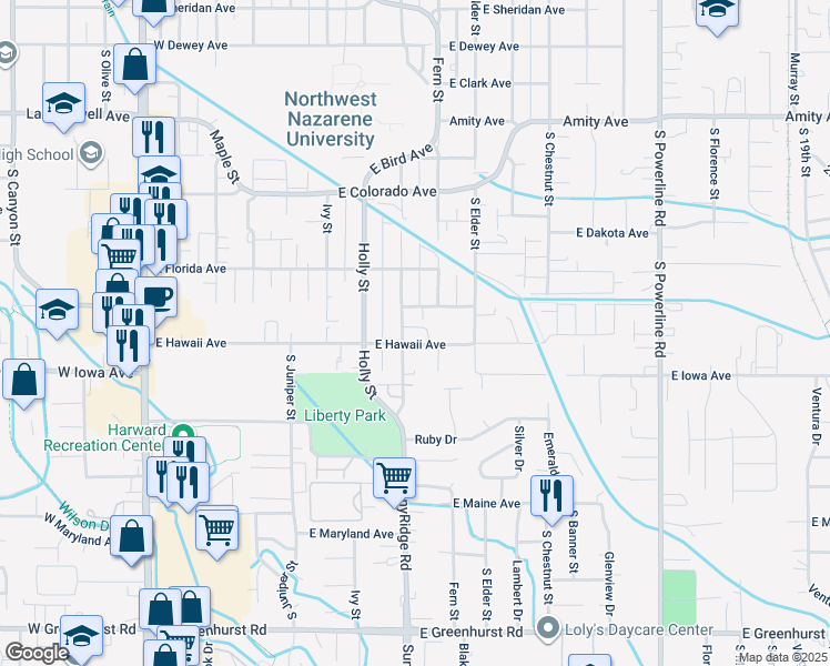map of restaurants, bars, coffee shops, grocery stores, and more near 818 East Hawaii Avenue in Nampa