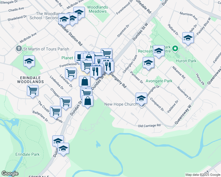 map of restaurants, bars, coffee shops, grocery stores, and more near 2576 Sharon Crescent in Mississauga