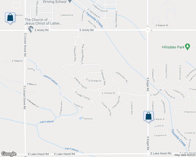 map of restaurants, bars, coffee shops, grocery stores, and more near 2546 E La Grange Dr in Meridian