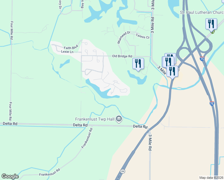 map of restaurants, bars, coffee shops, grocery stores, and more near 6364 Golf Lakes Court East in Bay City