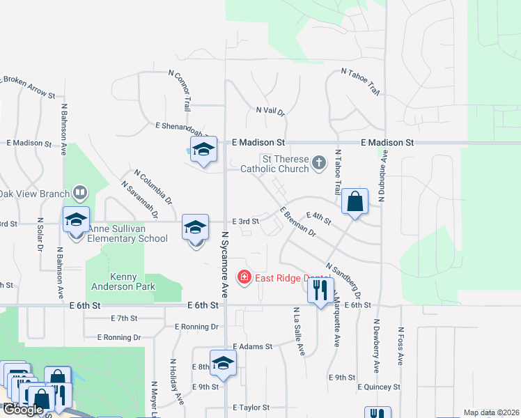 map of restaurants, bars, coffee shops, grocery stores, and more near 4620 East Brennan Avenue in Sioux Falls